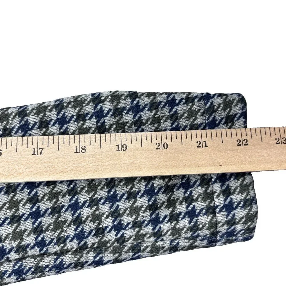 Lands’ End Knit Blazer M Petite Gray Houndstooth Blue Green One Button Career